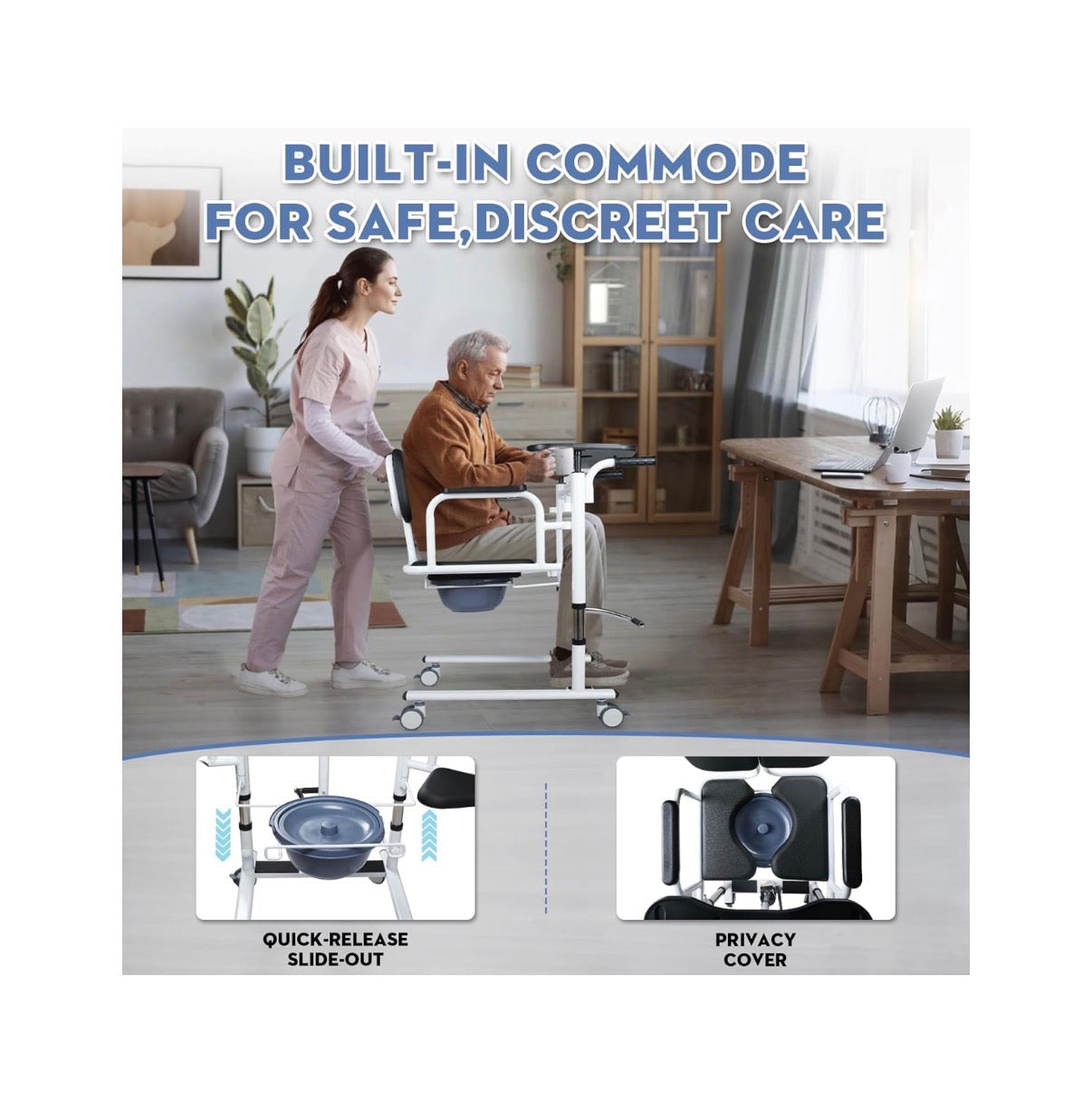 Drexo Patient lift Transfer Chair, 5 in 1 Patient Lift Chair with 180 Degree Split Seat, Height Adjustable Patient Transer Chair with 4 Casters for Home, Seniors, Elderly Load 450 lbs (Non-Fold)