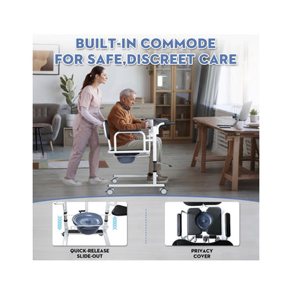 Drexo Patient lift Transfer Chair, 5 in 1 Patient Lift Chair with 180 Degree Split Seat, Height Adjustable Patient Transer Chair with 4 Casters for Home, Seniors, Elderly Load 450 lbs (Non-Fold)