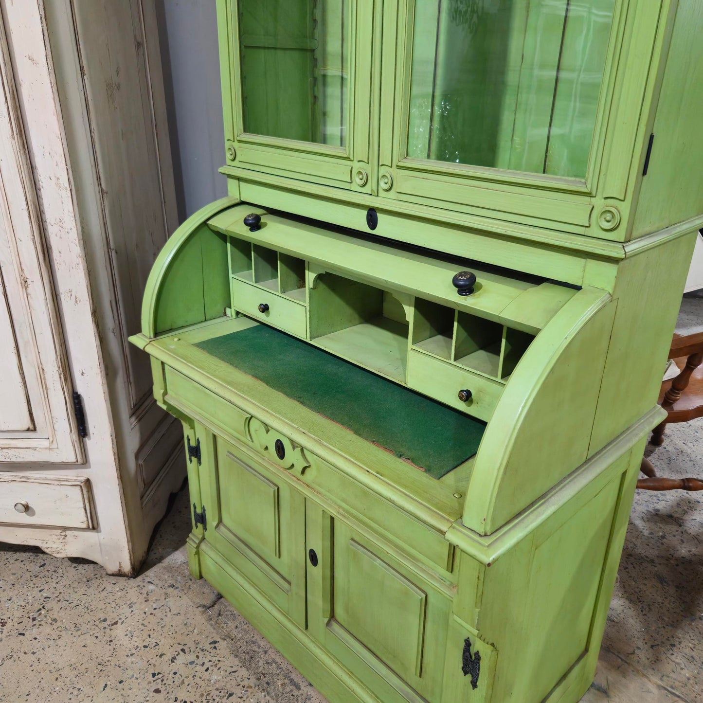 Antique Green Secretary/ Hutch