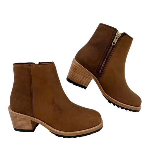 Patina Brown Leather Block Heel Ankle Booties