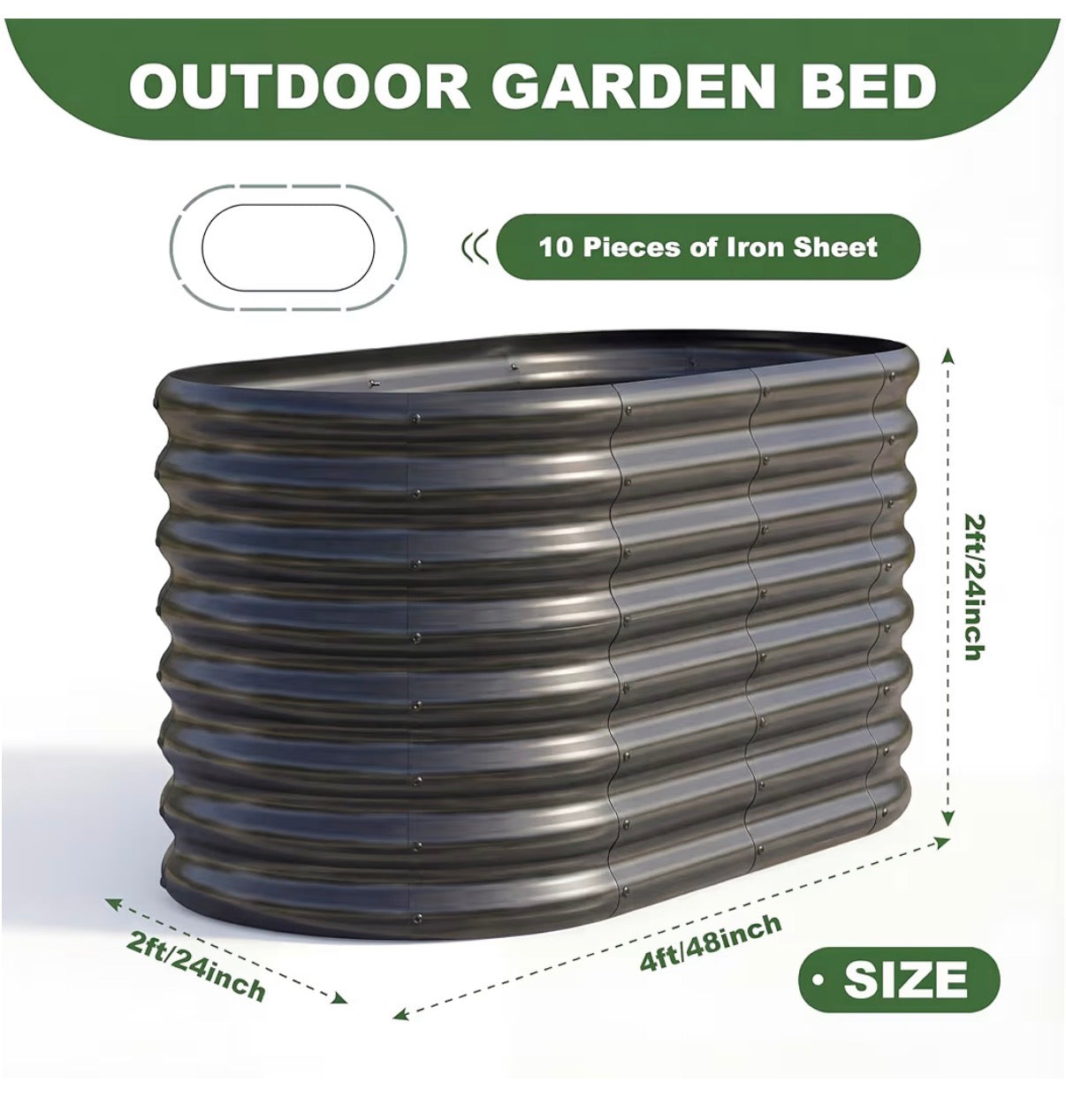 2 Pack 4 X 2 X 2 Ft. Galavanized Raised Garden Bed Outdoor, Oval Sturdy and Durable Planter Boxes for Vegetables, Fruits, Flowers and Plants, Easy Assembly (Gray) (New in Box)