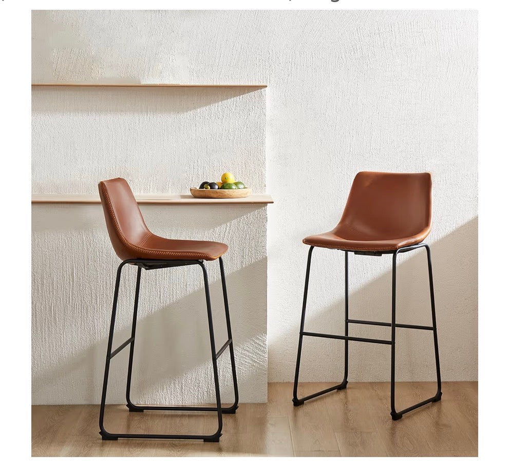 26 Inch Counter Height Bar Stools Set of 2, Modern Faux Leather High Barstools with Back and Metal Leg, Bar Chairs for Kitchen Island (Elegant Brown)