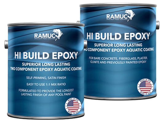 RAMUC Hi-Build Epoxy Pool Paint Satin Finish-2 Gallon Kit (Two-Part Epoxy Coating) High-Build, Durable Protection for Concrete & Plaster Pools Long Lasting (Parts A + B) (Dawn Blue)