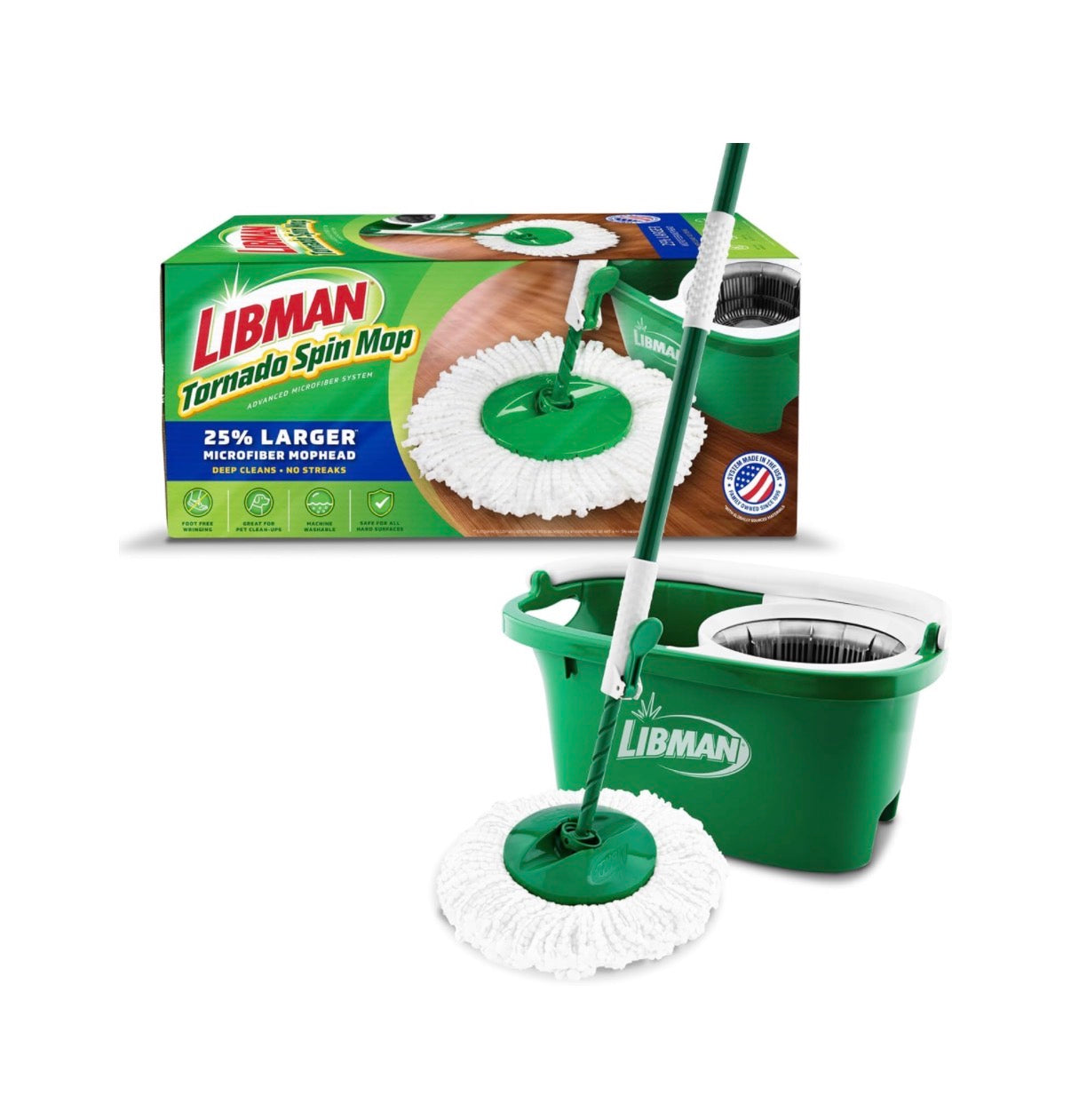 Libman Tornado Spin Mop System Mop and Bucket with Wringer Set Mop for Floor Cleaning 1 Mop Head Included (New in Box)