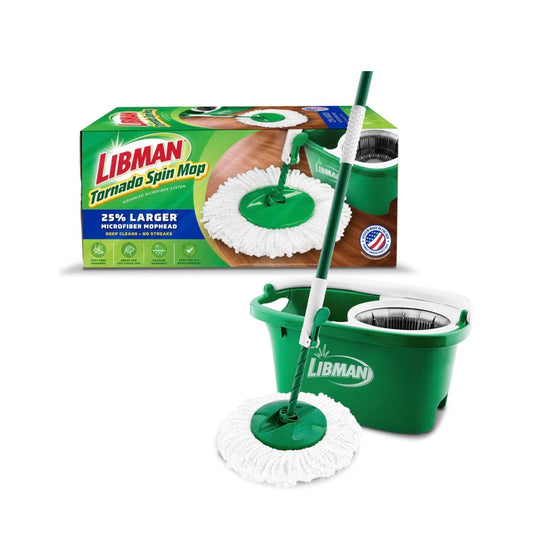Libman Tornado Spin Mop System Mop and Bucket with Wringer Set Mop for Floor Cleaning 1 Mop Head Included (New in Box)