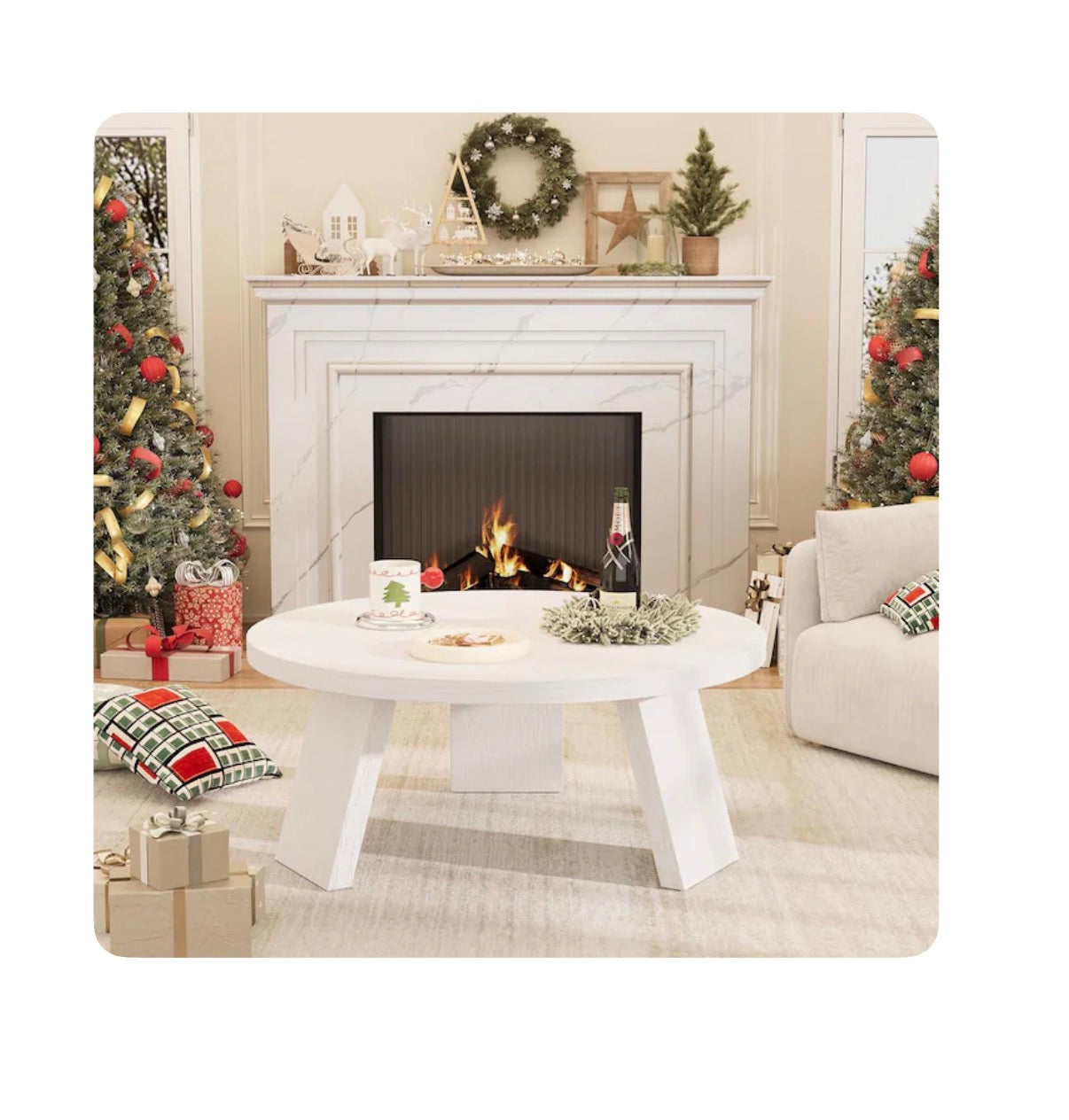 33.5 Inch Round Coffee Table Modern Circle Center Table with Inclined Legs Accent Cocktail Table (White) (New in Box)