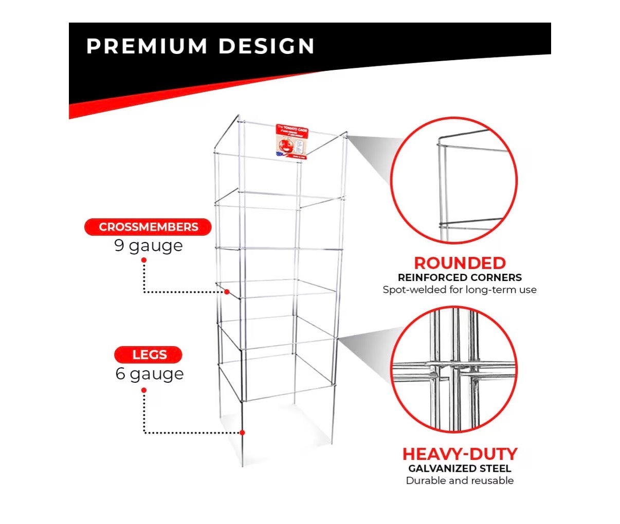Cedar Ridge Square Foldable Tomato Cages Made in USA Heavy Duty Plant Support for Vegetable Garden, Vegetable, and Flowers-Stakes and Trellis for Climbing plants 13 Inch X 56 Inch (New)