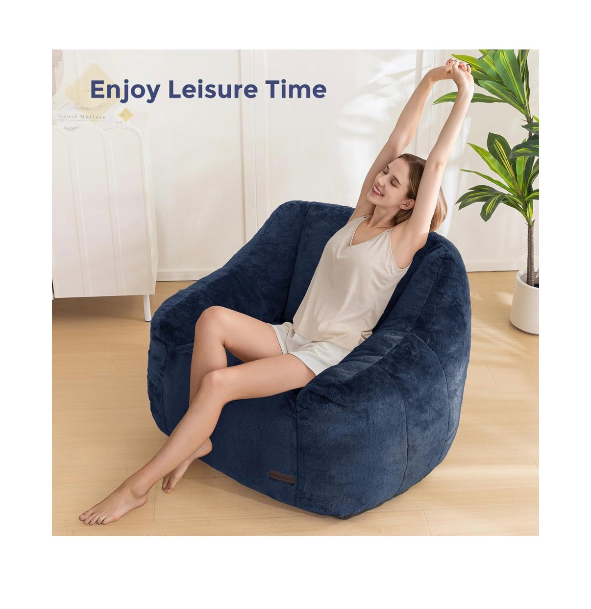 MAXYOYO Bean Bag Chair, Comfy Bean Bag Sofa with Back Support Faux Fur Bean Bag Chair for Adults and Kids, Stuffed Floor Sofa for Living Room, Bedroom, Apartment (Navy) (New in Box)
