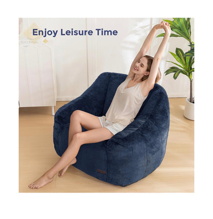 MAXYOYO Bean Bag Chair, Comfy Bean Bag Sofa with Back Support Faux Fur Bean Bag Chair for Adults and Kids, Stuffed Floor Sofa for Living Room, Bedroom, Apartment (Navy) (New in Box)