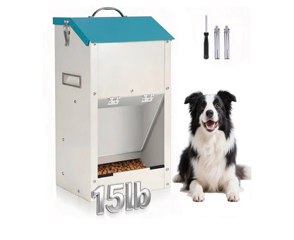 Automatic Dog Feeder Large Breed Outdoor & Indoor Galanized Dog Food Dispenser 15lbs Wall Mountable Gravity Pet FoodStation Auto Feeder Self Feeding with Clear Door for Puppy, Dog, Cat (New in Box)