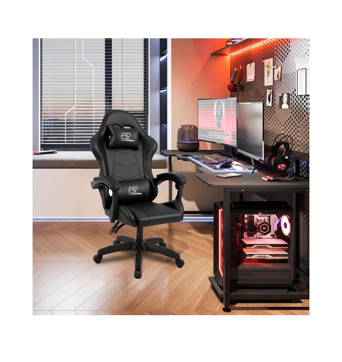 BorealBear Gaming Chair Office Chair, Reclining High Back PU Leather Computer Desk Chair with Headrest and Lumbar Support, Suitable for Gaming Chairs, Office Storage, and More (Black) (New in Box)