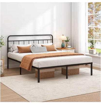 Queen Bed Frame with Classic Headboard, Strong Metal Slats Support, Under Bed Storage Space, No Box Spring Needed, Easy to Assemble (Black) (New in Box)