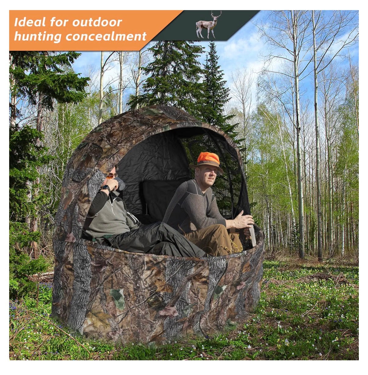 Hunting Chair Blind, 1/2 Man See Through Ground Blind, Camo Tent Built-In Chair, Portable Blind, One Way See Through, 1/2 Person, Camouflage with Carrying Bag, Hunting Blind, Hunting Gear (New in Box)