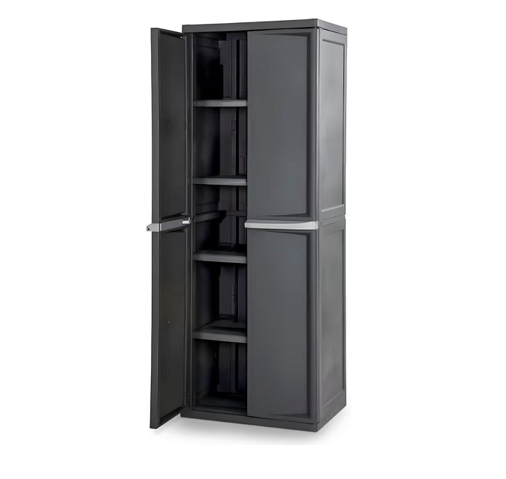 Sterlite 4 Shelf Cabinet, Lockable Utility Storage Adjustable Shelves Plastic Shelving Unit for Organizing, Garage, Pantry, Basement, Laundry Room, or Mudroom (Gray) (New in Box)