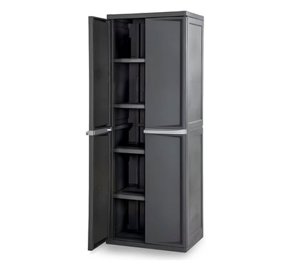 Sterlite 4 Shelf Cabinet, Lockable Utility Storage Adjustable Shelves Plastic Shelving Unit for Organizing, Garage, Pantry, Basement, Laundry Room, or Mudroom (Gray) (New in Box)