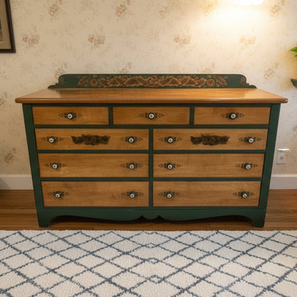 Hitchcock Maple & Black 9 Drawer Dresser with Stenciling