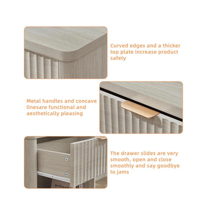Fluted Nightstands with Charging Station, 23 Inch Wide with 1 Drawer Nightstand, End Table with Open Storage, Farmhouse Bed Side Tables Wood Dresser for Bedroom, Livingroom, Closet (Light Gray) (New in Box; Needs to be Assembled)