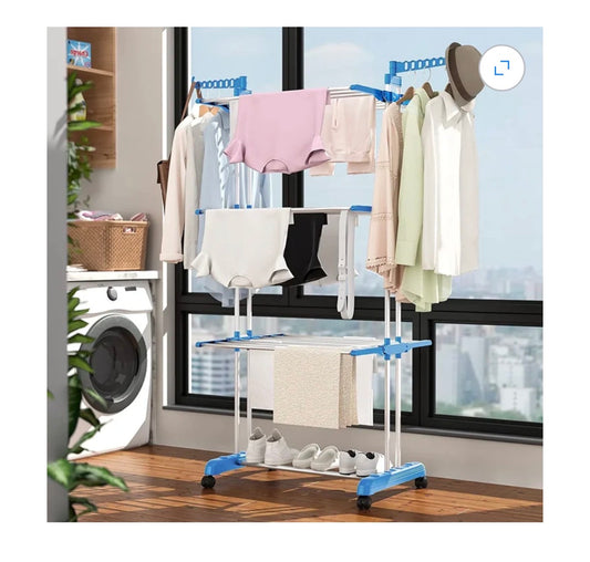Clothes Drying Rack, 4 Tier Foldable Drying Rack for Clothes, Portable Laundry Rack with Wheels Indoor/Outdoor Freestanding (Gray) (New in Box)