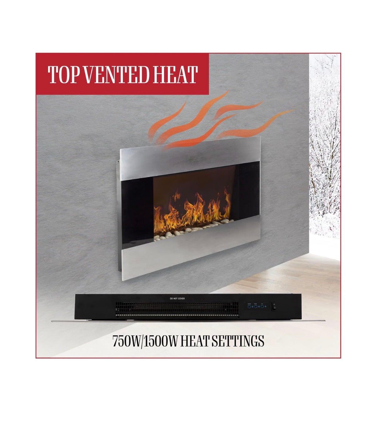 Northwest Electric Fireplace 36 Inch X 8.6 Inch X 22 Inch (Silver) (New in Box)