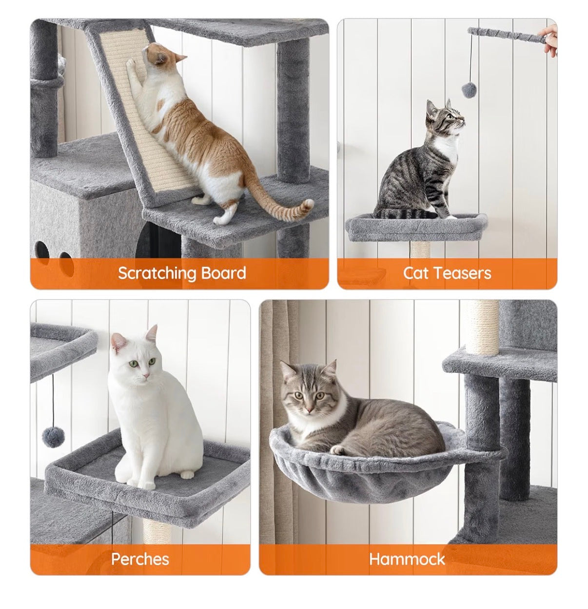 Double Litter Box Enclosure with Cat Tree, 45.3 Inch Length X 17.7 Inch Width X 68.9 Inch Height All in One Modern Cat Tower with Bed, Hidden Litter Box Enclosure Furniture, with Hammock (Geige) (New in Box)