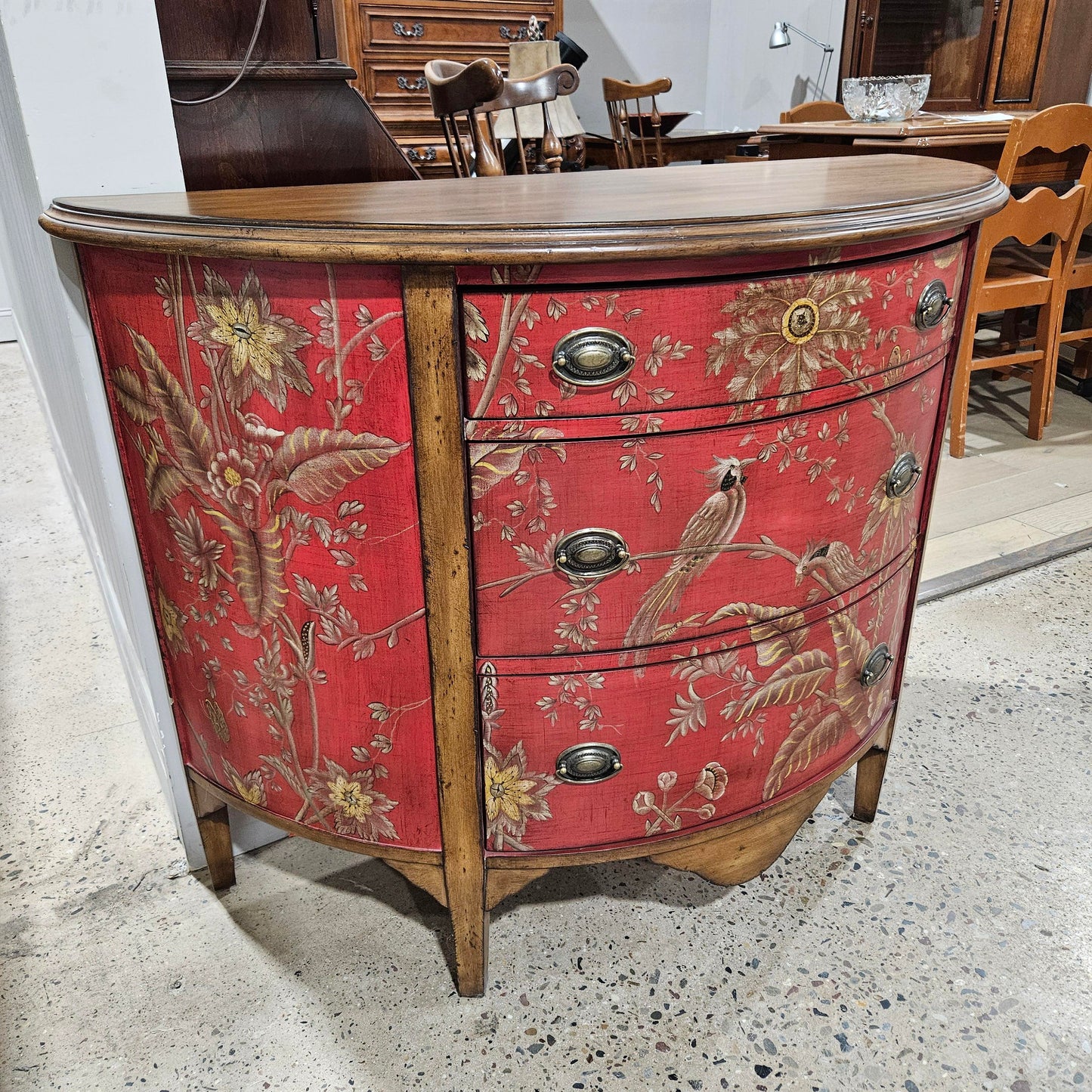 Contemporary Chinoiserie Decorated Demilune Cabinet