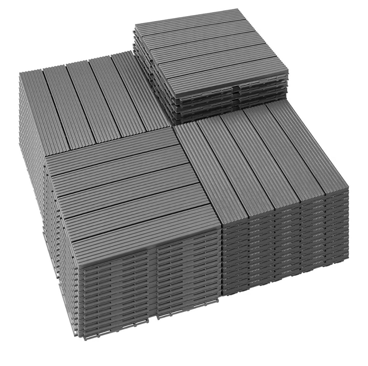 Prime Zone 54 Pieces Plastic Interlocking Patio Deck Tiles 12 Inches X 12 Inches Anti-Slip Waterproof Outdoor Flooring Decor, Floor Decking for Balcony, Backyard, Garden & Poolside, All Weather Use (Gray) (New in Box)