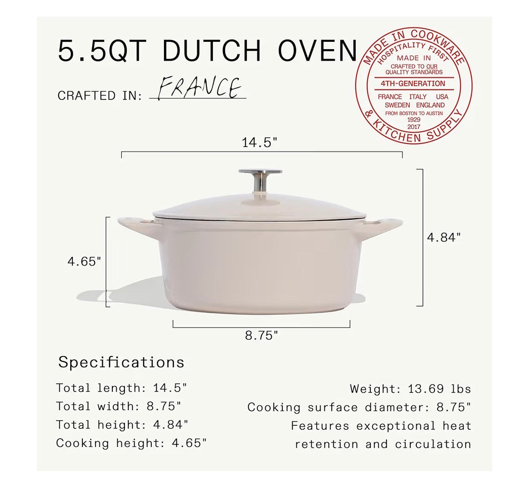 Made In Cookware 5.5 Dutch (Linen) Cast Iron Professional Cookware