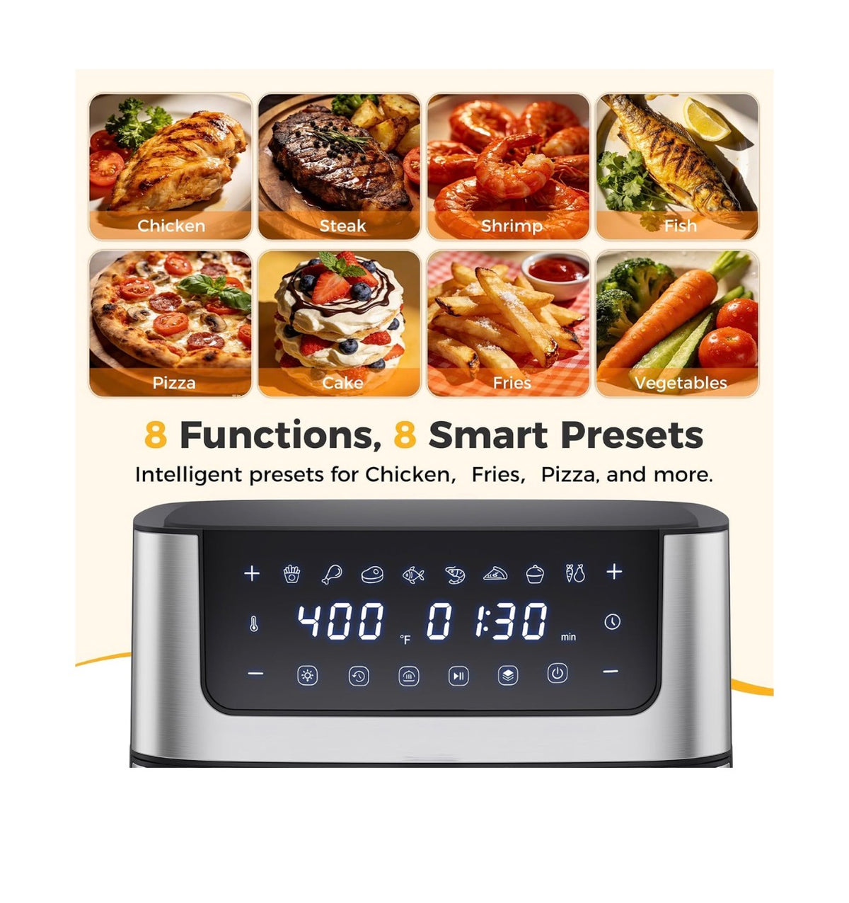 NEWBULIG Air Fryer 6.34 Qt. Air fryer with Visible Window 400 Degrees Fahrenheit Fast Heating Stainless Steel Air Fryers Oven with Nonstick and Dishwasher Safe Basket 8-in-1 Cooking Preset with Timer Auto-Off (Jet Black) (New in Box)