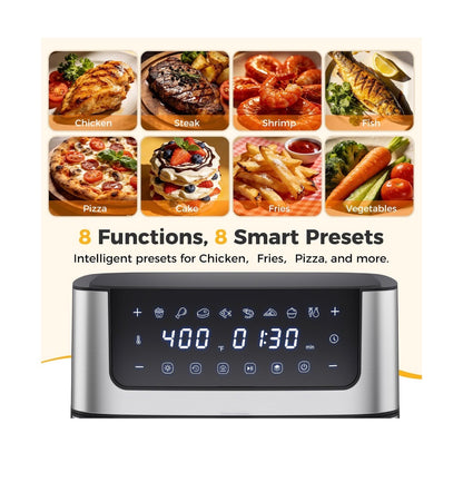 NEWBULIG Air Fryer 6.34 Qt. Air fryer with Visible Window 400 Degrees Fahrenheit Fast Heating Stainless Steel Air Fryers Oven with Nonstick and Dishwasher Safe Basket 8-in-1 Cooking Preset with Timer Auto-Off (Jet Black) (New in Box)