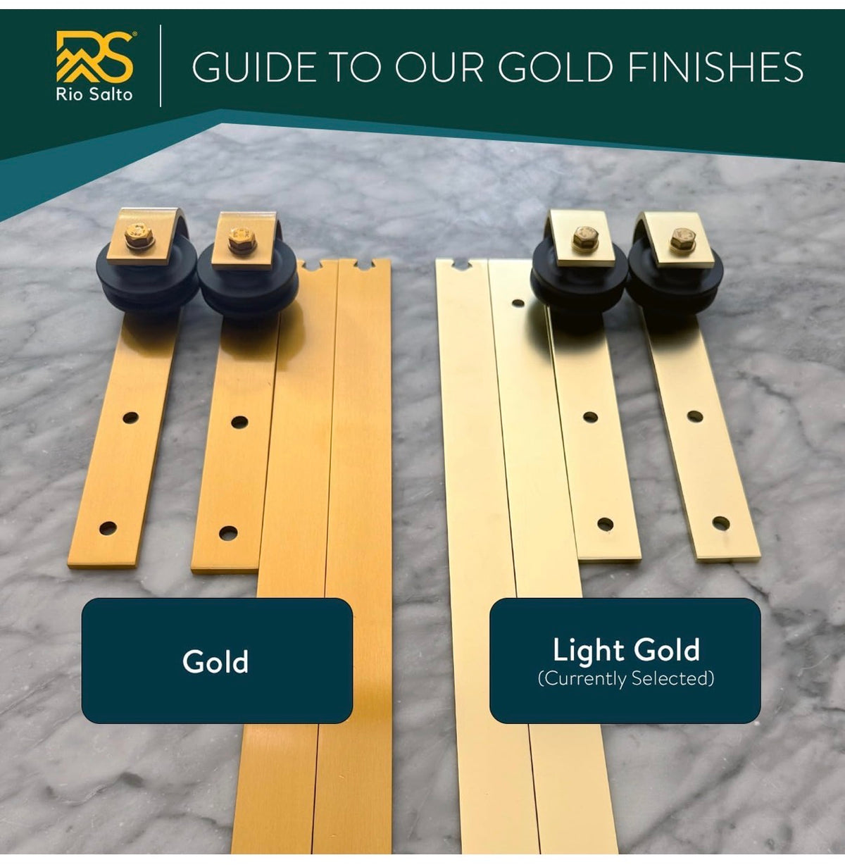 Rio Salto Gold Barn Door Hardware Kit 96 Inch Adjustable Length 8 Ft. Sliding Hardware Modern Barn Interior Gold Brush Brass Panel *Hardware Only* (New in Box)