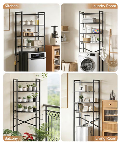 Over The Toilet Storage Rack, 4 Tier Adjustable Bathroom Organizer Over Toilet with Storage Basket & 4 Hooks, Space Saving Shelf, Rustproof Metal (Black) (New in Box)