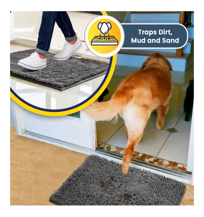 Muddy Mat Super Water Absorbent Door Mat Indoor Microfiber Quick Dry Chenille Entry Rug, Slip Resistant Machine Washable 30 Inch X 19 Inch  (Gray)