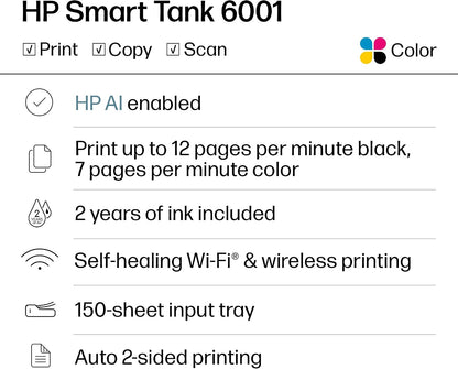 HP Smart Tank 6001 Wireless All-in-One Ink Tank Printer