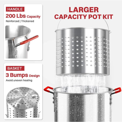 36 Qt. Outdoor Fryer - Turkey Fryer - Seafood Boil Pot, Cover & Skimmer included - 50,000BTU Propane Burner, Aluminum Deep Fryer Pot with Basket, Crab, Seafood & Crawfish Boiler