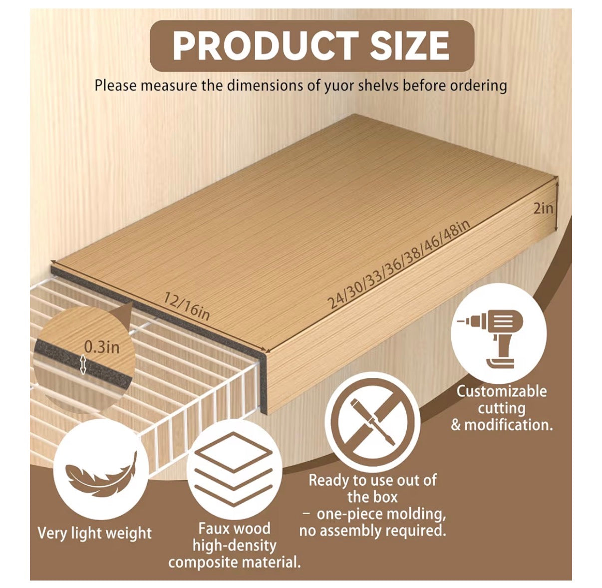 5 Pack 38 Inch X 16 Inch Wire Shelf Cover for Pantry, Closet, Kitchen Waterproof PVC Wood Look Wire Rack Covers for Shelves, Multiple No Tool Installation (New in Box)