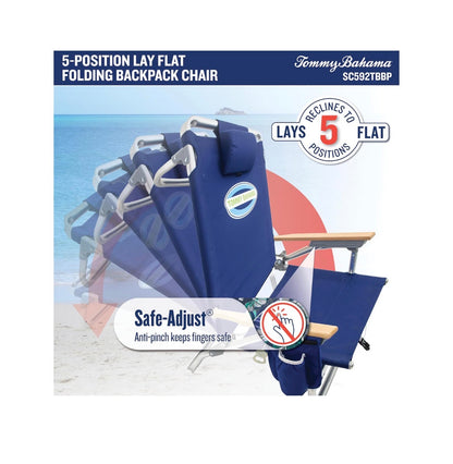 Tommy Bahama 2 Pack 5 Position Classic Lay Flat Backpack Beach Chair with Cooloer and Cup Holder, Portable Folding Beach Chair for Tanning (Red, White and Blue Color) (New in Box)