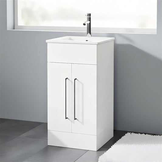 16" Freestanding Bathroom Vanity with Ceramic Sink, Storage Cabinet