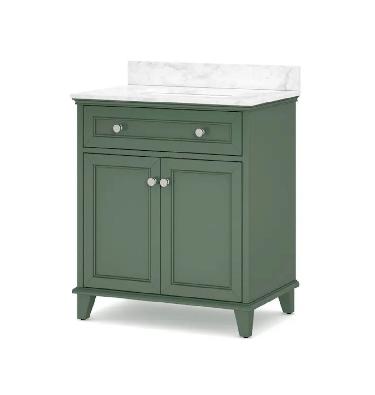 Lambert 30 Inch Basil Green Undermount Single Sink Bathroom Vanity with White Engineered Stone Top (New)
