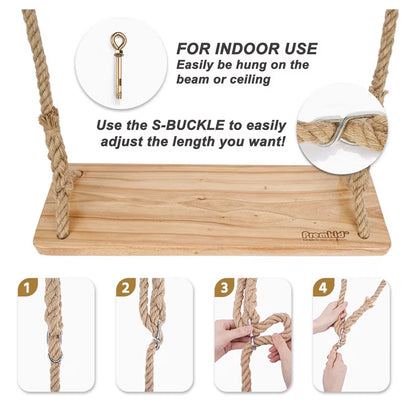 Hanging wooden tree swing for adults and kids