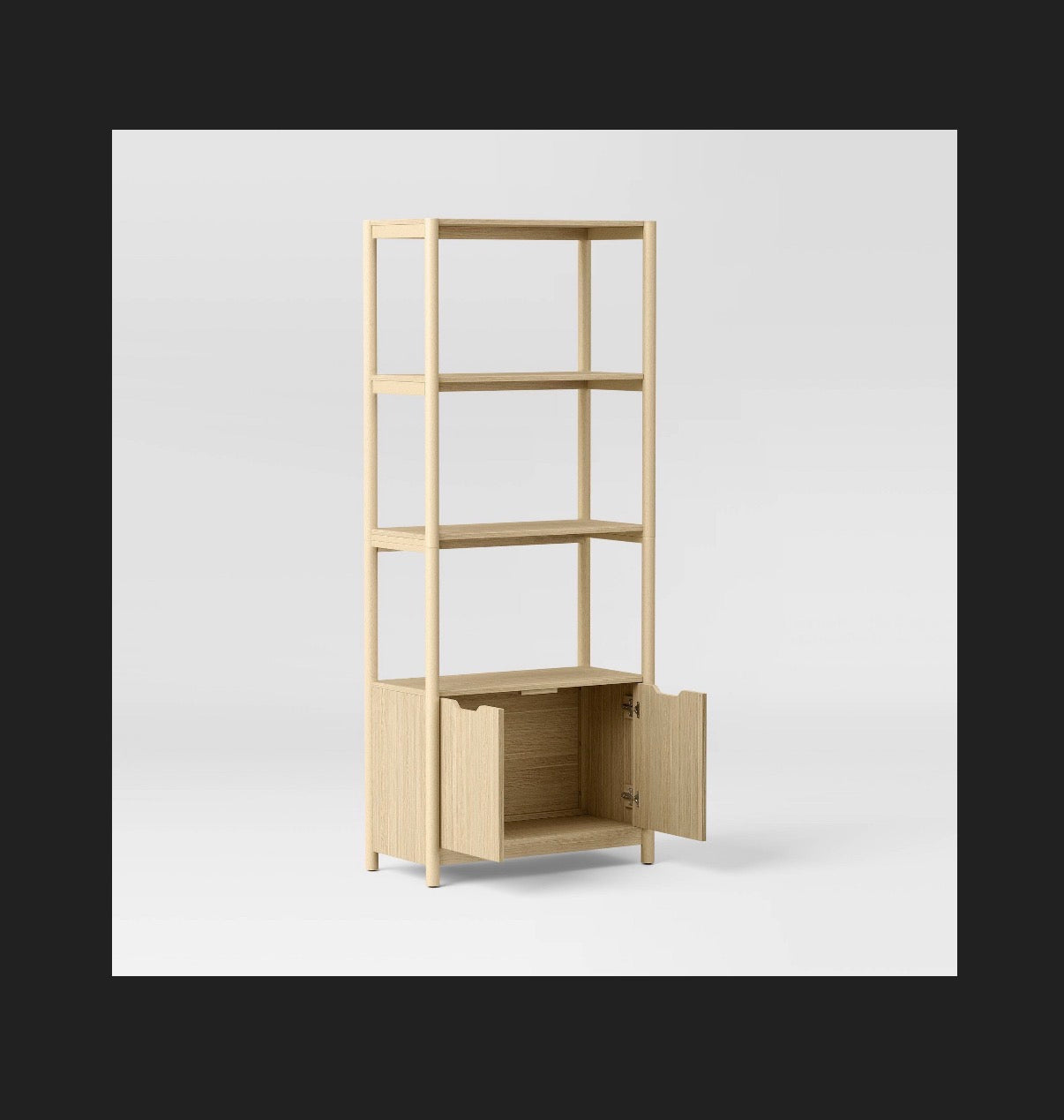 72.25 Inch Scandi Bookcase with Three Shelves and Cabinet Storage (Natural) (New in Box)