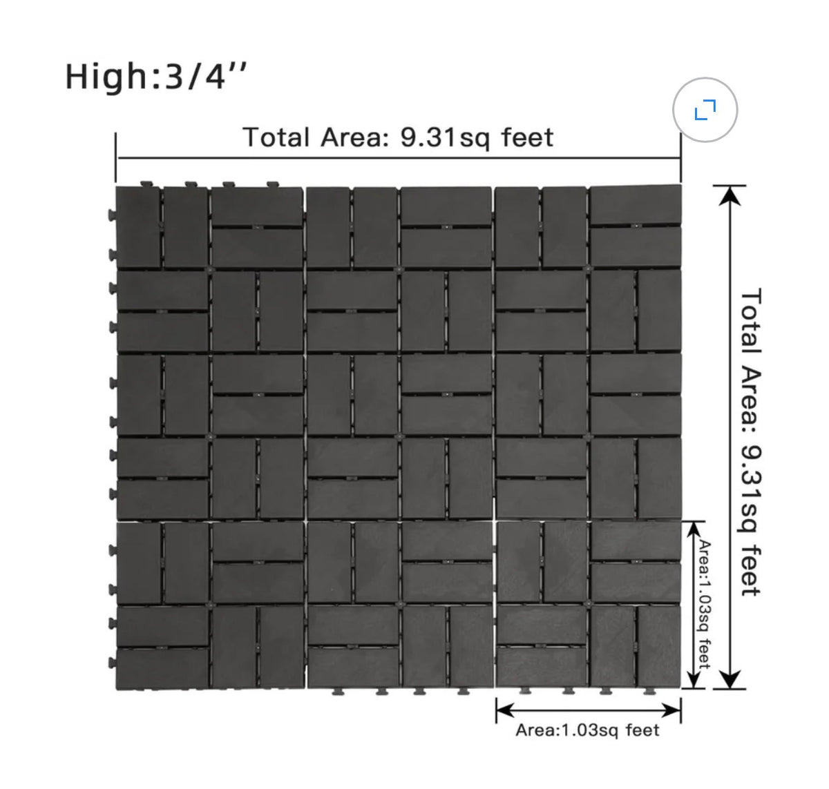 Domi Plastic Interlocking Deck Tiles, 44 Pieces One Pack, 12 Inch X 12 Inch Waterproof Outdoor Flooring All Weather Use Decking Tiles for Shed, Floor, Porch, Poolside, Garden, Backyard (Dark Gray) (New in Box)