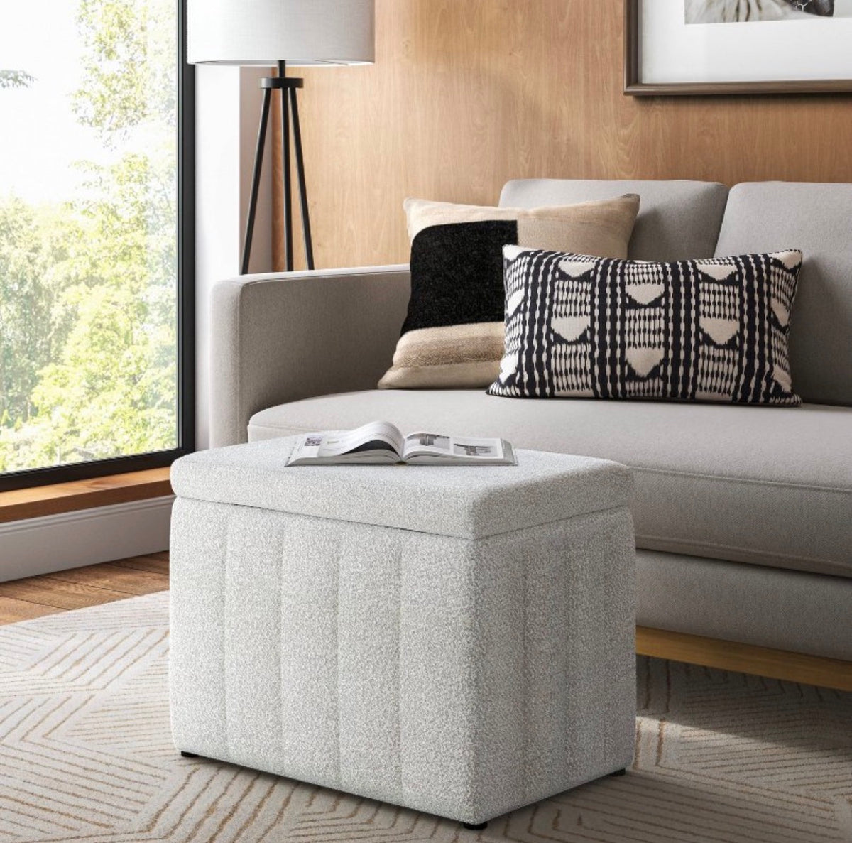 Essex Single Storage Ottoman Faux Leather Threshold Upholstered Rectangular Bench with Lid (Cream) (New in Box)