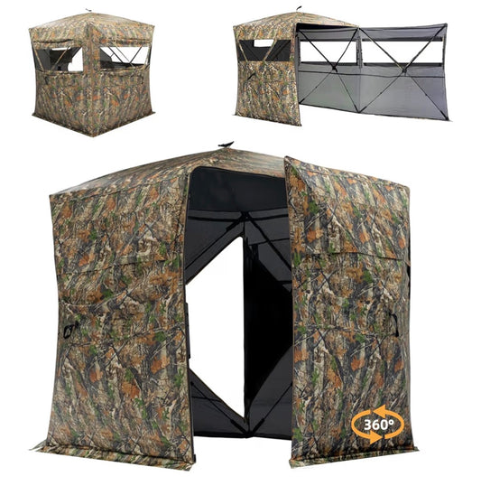 360 Degree See-Through Pop-Up Hunting Blind, 1-2 & 3-4 Person Ground Blind for Deer and Turkey with Single/Double Doors, Mud Flap and Portable Carry Bag (New in Box)