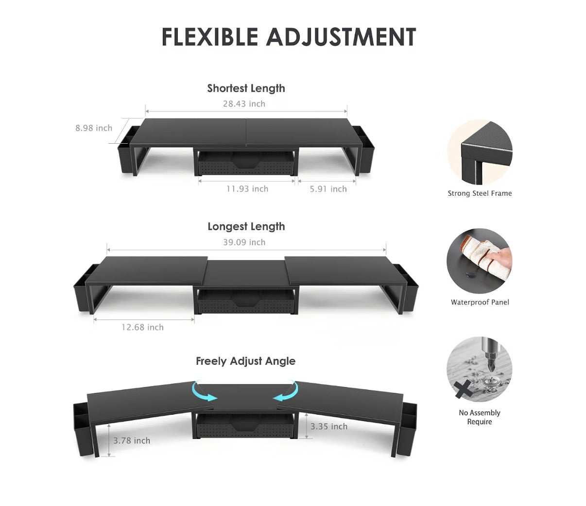 Desk Organizers and Accessories, Dual Monitor Stand Riser with Drawer and 2 Pen Holders, Desk Shelf Computer Racks & Printer Stand for Office Workspace Organizers, Desktop Organization (Black) (new in Box)