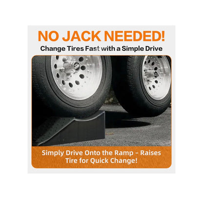 2 Pack Tandem Wheel Ramp, Concave Portable Ramp, Heavy Duty Tire Changing Aid on Tandem Dual Axle Trailer, 5.5 Inch Tire Lift Trailer Wheel Jack RV Flat Tire Ramp (2) (New in Box)