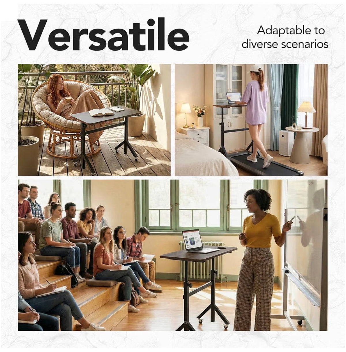 28 Inch - 46 Inch Small Standing Desk Adjustable Height Mobile Stand Up Desk with Wheels, Portable Rolling Deskfor Walking Pad and Treadmill, Computer Laptop Desk for Home/Office Space (Black Walnut) (New in Box)