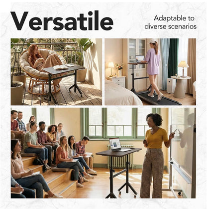 28 Inch - 46 Inch Small Standing Desk Adjustable Height Mobile Stand Up Desk with Wheels, Portable Rolling Deskfor Walking Pad and Treadmill, Computer Laptop Desk for Home/Office Space (Black Walnut) (New in Box)