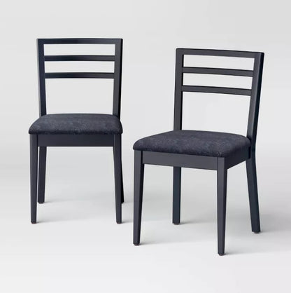 (New) Set of 2 Ladder Back Dining Chair With Padded Seat Black
