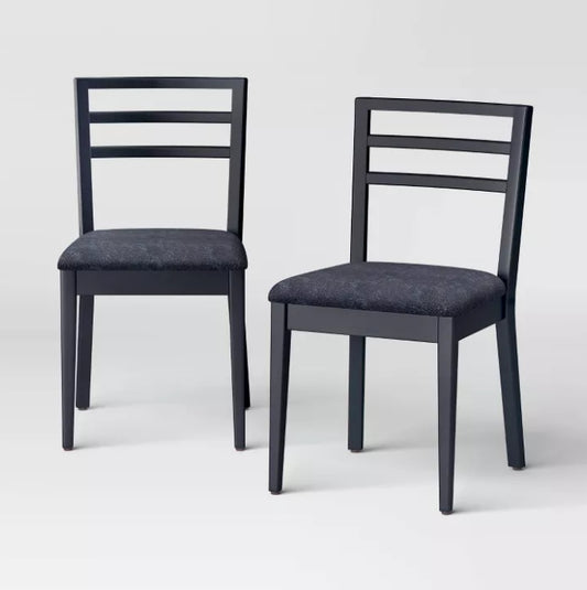 (New) Set of 2 Ladder Back Dining Chair With Padded Seat Black