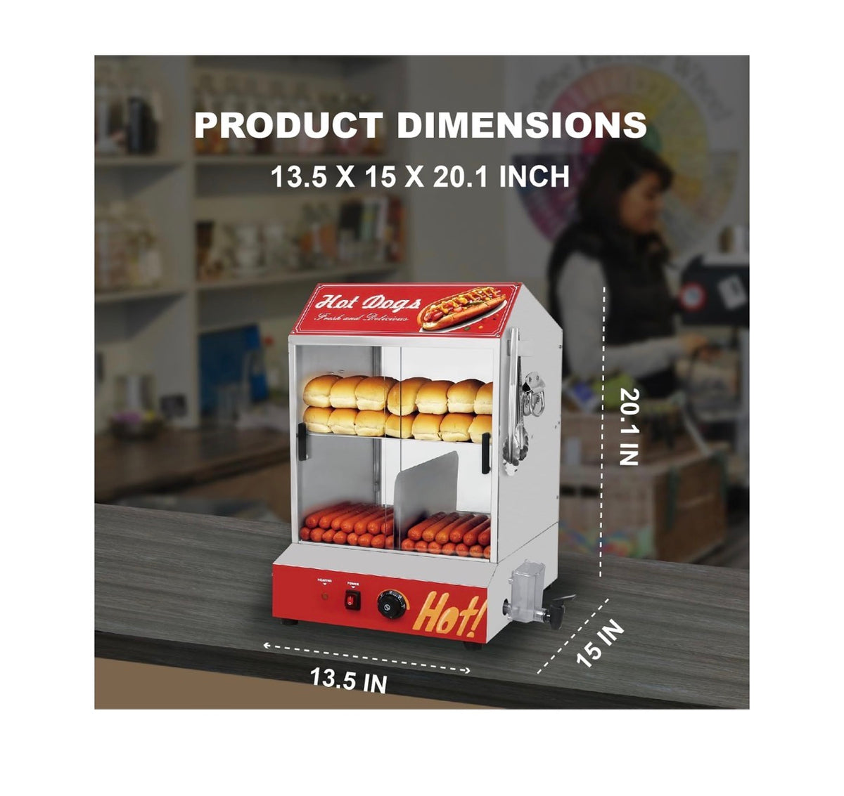 Hot Dog Steamer Machine, 31.7 QT/30L, 2 Tier Electric Hot Dog Steamer with Bun Warmer, Adjustable Temperature, Hot Dog Hut Steamer with Visible Glass Sliding Door, 175 Hot Dogs & 40 Buns Capacity (New in Box)